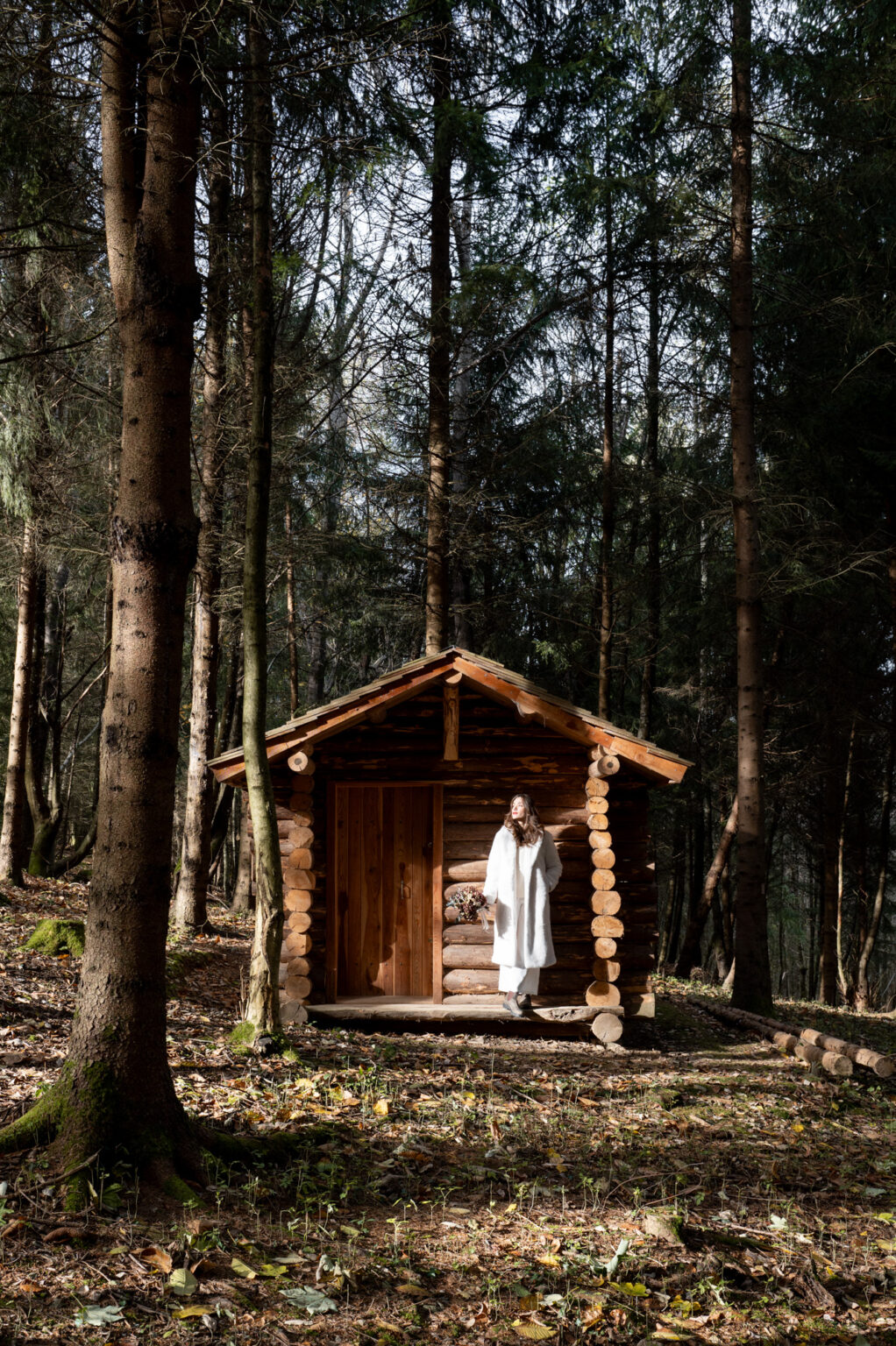 mariée automne foret chalet