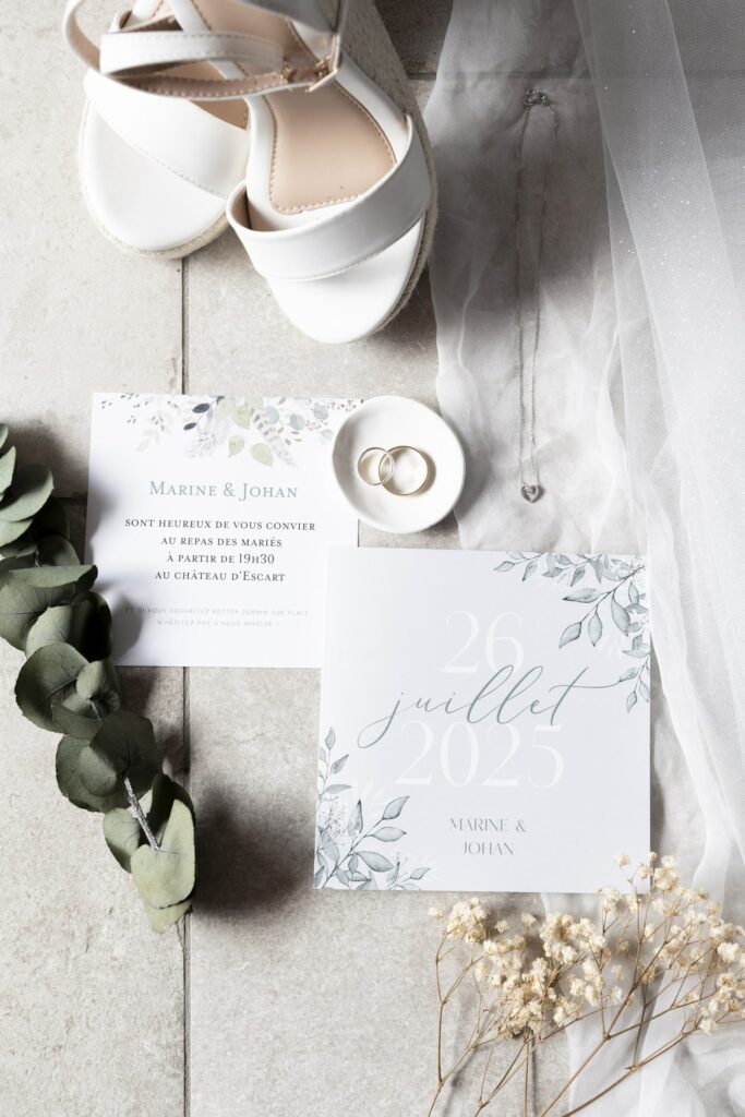 mariage chateau escart flatlay mariée